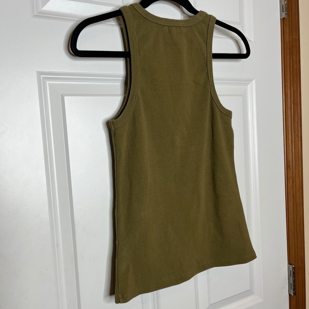 AGOLDE Ribbed Tank Top Medium Olive Green Minimalist Basic Casual Everyday - Picture 3 of 8